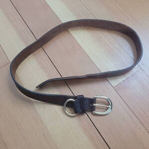 brown leather belt gold buckle 1 inch wide preppy minimalist academia